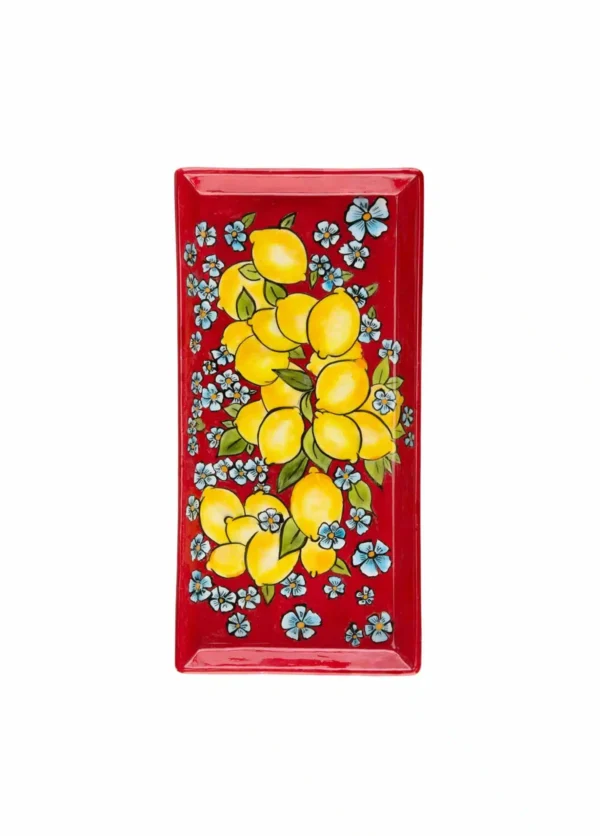 Feeling Good Inside -Amalfi Coast Collection Handmade Kırmızı Seramik Limon Desenli Tepsi