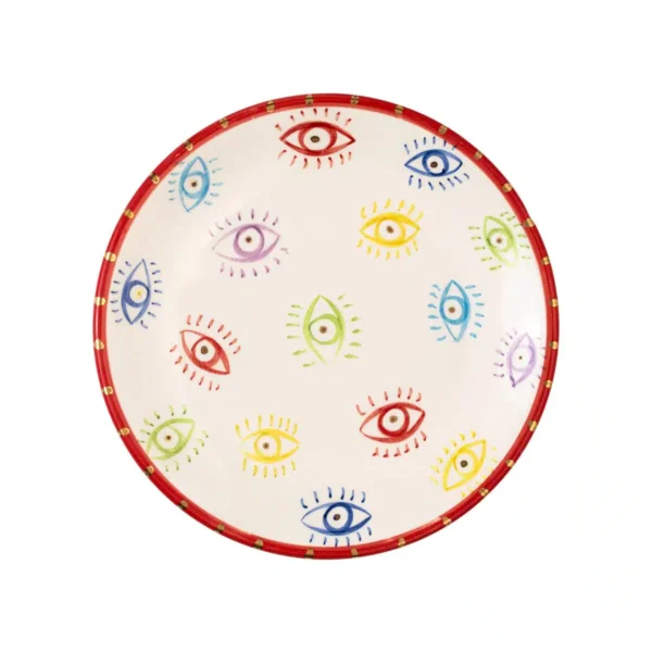 Feeling Good Inside-Colourful Eyes Handmade Ceramic Kırmızı Tatlı Tabağı 18 cm