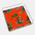 Vitelli Design Studio-Wonderland Turuncu Leopar 40x40 Akrilik Tepsi