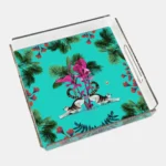 Vitelli Design Studio-Wonderland Yeşil Rakun 40x40 Akrilik Tepsi