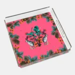 Vitelli Design Studio-Wonderland Pembe Tavşan 40x40 Akrilik Tepsi
